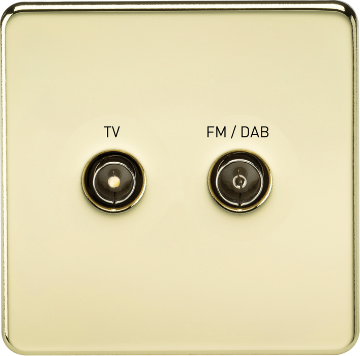 Screwless Screened Diplex Outlet (TV and FM DAB) - Polished Brass