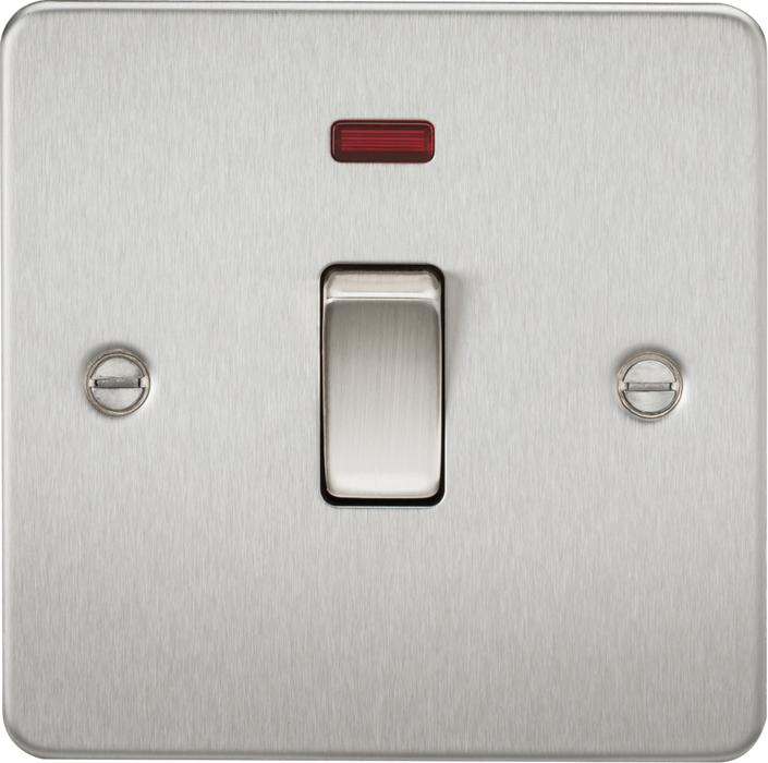 Flat Plate 20A 1G DP switch with neon - brushed chrome