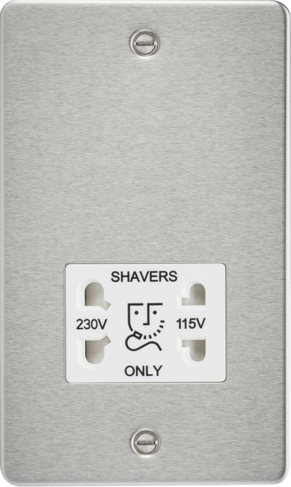 Flat Plate 115/230V dual voltage shaver socket - brushed chrome with white insert